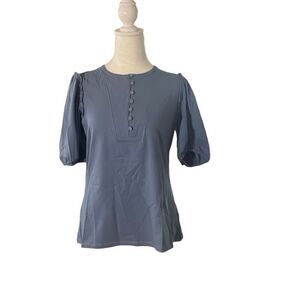AnyBody Womens XS Puff Sleeve Knit Henley Top‎ Dusk Blue NWT with Defects)